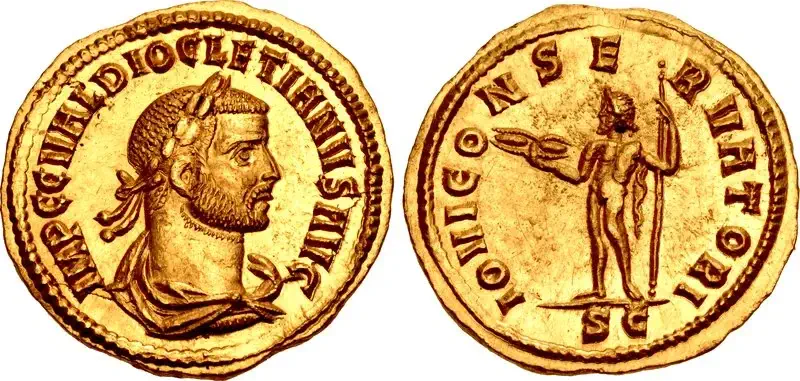Gold aureus featuring bust of Diocletian