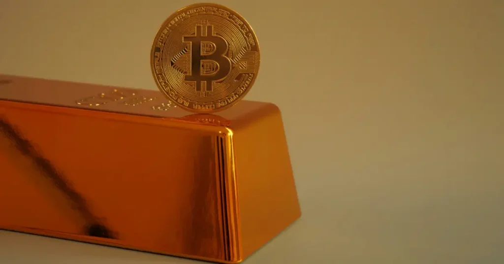 Bitcoin on a gold bar